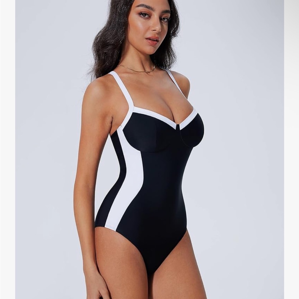 Classic Black & White One-Piece Swimsuit tummy control